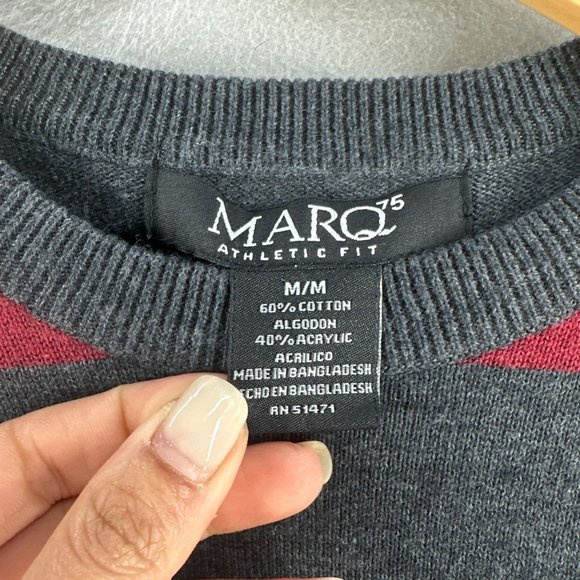 Marq Athletic Fit Mens Striped Sweater Medium Gray Crew Neck Relax Fit Casual - Picture 9 of 16